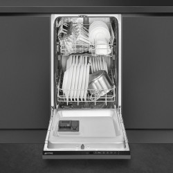 Встраиваемая посудомоечная машина SMEG ST4512IN,  узкая, ширина 44.6см, полновстраиваемая, загрузка 9 комплектов, черный купить 
