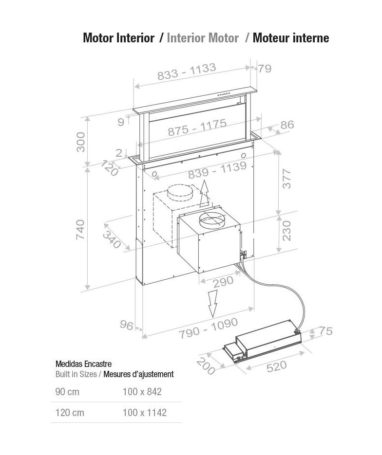 Встраиваемая в столешницу вытяжка Pando E-320/120 INOX V.2000 купить в Санкт-Петербурге и Москве
