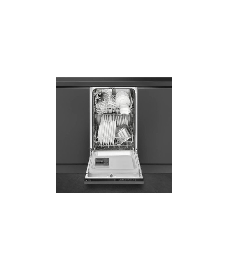 Встраиваемая посудомоечная машина SMEG ST4512IN,  узкая, ширина 44.6см, полновстраиваемая, загрузка 9 комплектов, черный купить 