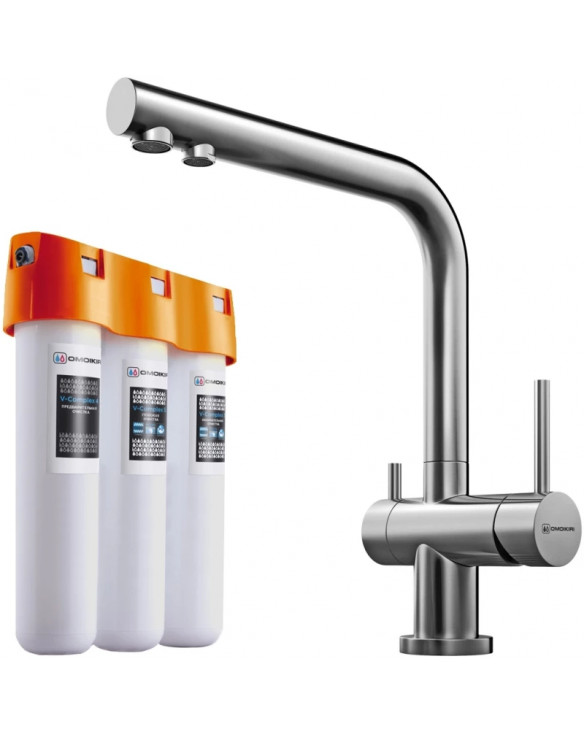 Смеситель для кухни с фильтром Omoikiri Nagano-BN + Pure drop Lite нержавеющавя сталь 4011.8028 купить в Санкт-Петербурге и Моск