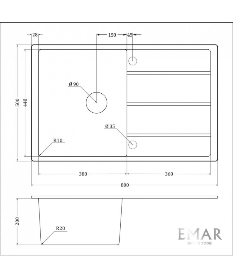 Кухонная мойка EMAR EMQ-1800.Q Оникс