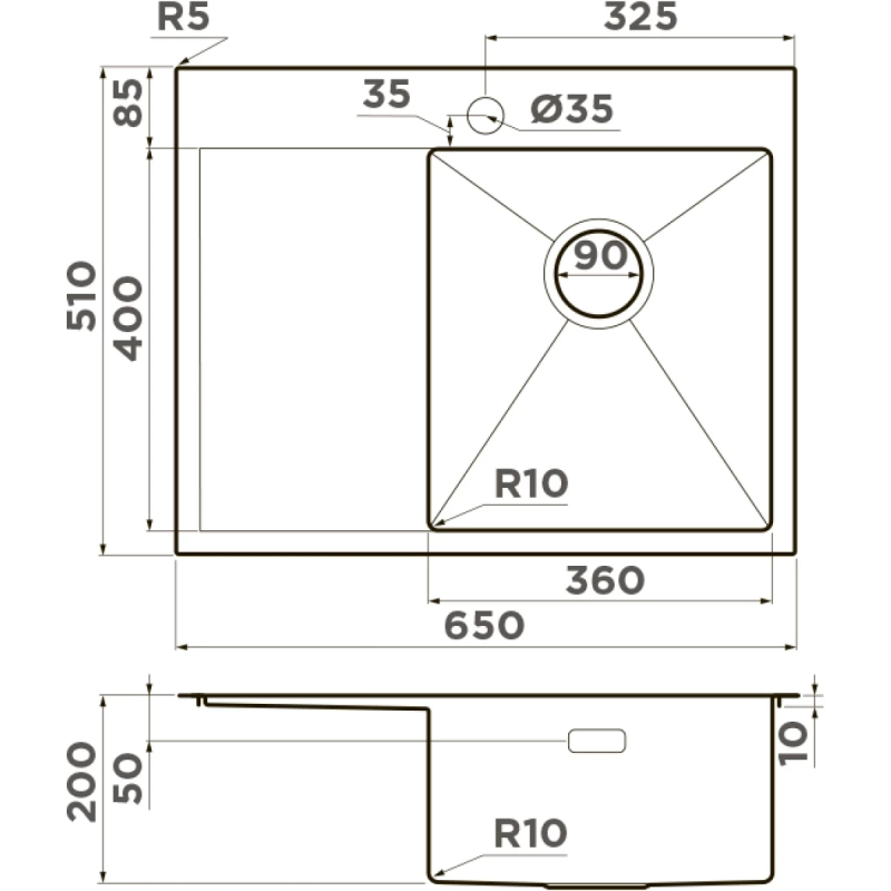 Кухонная мойка Omoikiri Akisame 65-LG-R 4973084 65x51 см, светлое золото