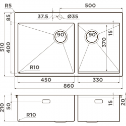 Кухонная мойка Omoikiri Akisame 86-2 Side-IN 4997021 86x51 см, нержавеющая сталь