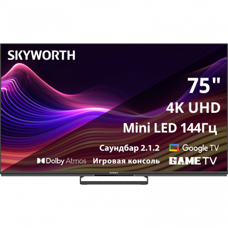 75 Телевизор SKYWORTH 75X87G QD-Mini LED QLED, 4K Ultra HD, СМАРТ ТВ, Google TV, черный